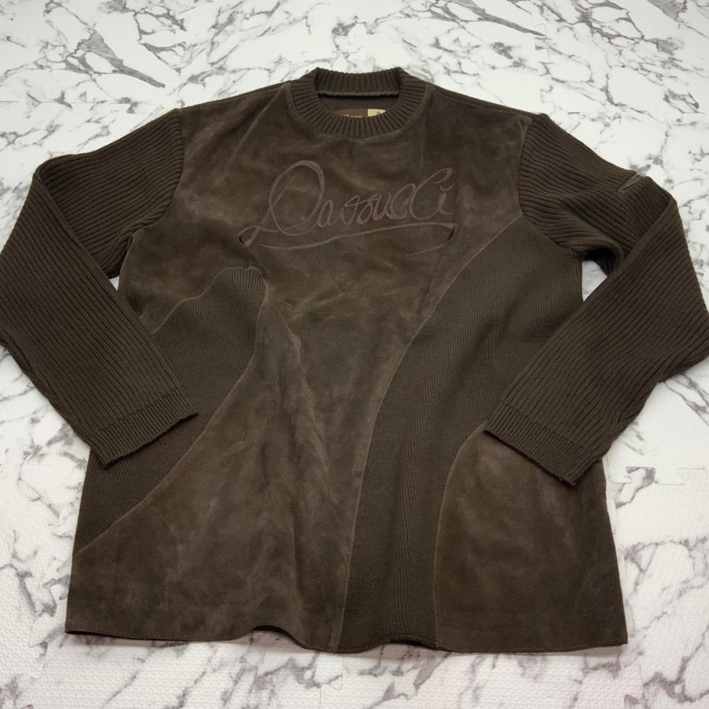 Men's Davoucci Brown Genuine Leather Crewneck Sweater